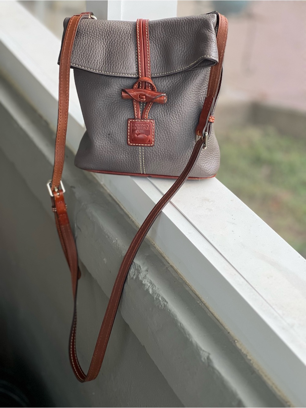 Dooney & Bourke Grey Pebble Leather Toggle Purse